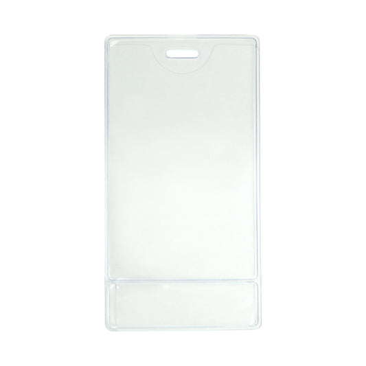 Premium Vinyl Vertical Display Holder with Slot with a vertical orientation and a cutout notch at the top for attachment. Sold by Specialist ID.