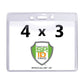Clear plastic badge holder labeled "4 x 3" with the Specialist ID Inc. logo in the center, perfectly designed as a 4 X 3 Name Badge Holders - Premium Horizontal Clear Vinyl Convention Size 4x3 Badge Holder (506-J).