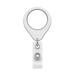 White No Twist teardrop badge reel 609-I-WHT with a blank domed label area ready for a custom logo. Sold by Specialist ID.