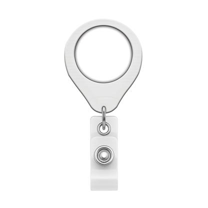 White No Twist teardrop badge reel 609-I-WHT with a blank domed label area ready for a custom logo. Sold by Specialist ID.