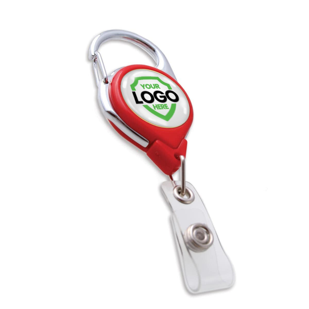 custom printed carabiner clip badge reel with personalized logo (red)
