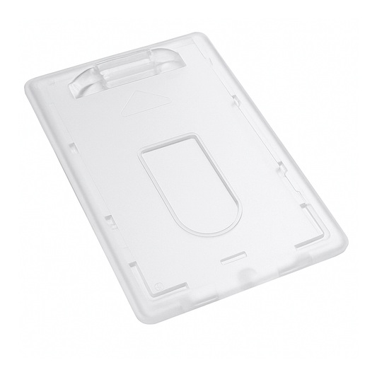 Premium Top Load Slim Rigid Plastic ID Badge Holder with Easy Access Thumb Slide Removal (706-N), credit card sized with a slot for attaching a clip.