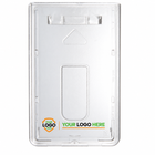 706-N badge holder with a small shield and horizontal Your Logo Here branding along the bottom.