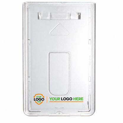 706-N badge holder with a small shield and horizontal Your Logo Here branding along the bottom.