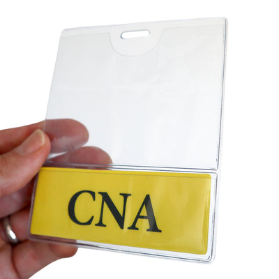 C.N.A. BadgeBottom® Badge Holder - Horizontal ID Badge Sleeve with Role Identifier (Yellow)