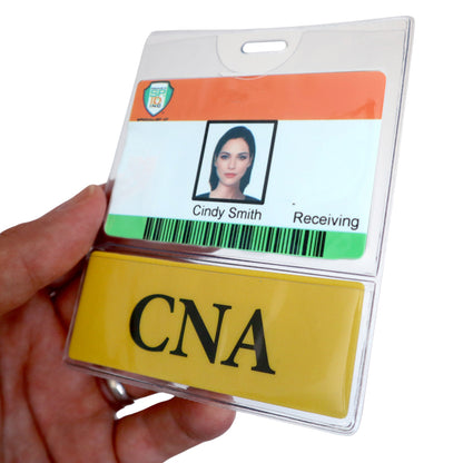 CNA BadgeBottom Badge Holder & CNA Badge Buddy IN ONE!! - Horizontal ID Badge Sleeve with Bottom Role Tag for Nurse Assistants