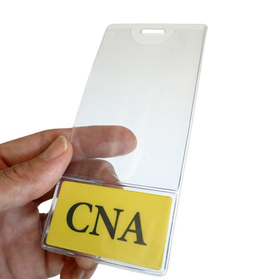 CNA Certified Nursing Assistant BadgeBottom® Badge Holder - Vertical ID Badge Sleeve with Role Identifier (Yellow)