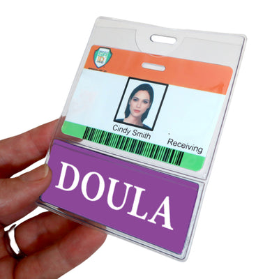 Doula BadgeBottom® Badge Holder - Horizontal ID Badge Sleeve with Role Identifier (Purple)
