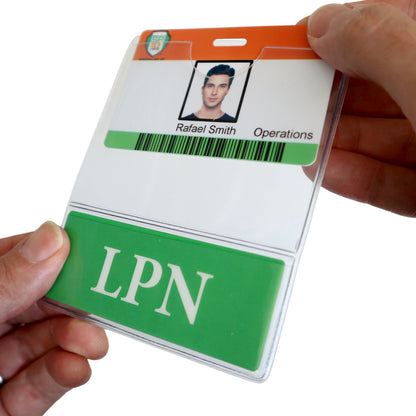 LPN BadgeBottom Badge Holder & LPN Badge Buddy IN ONE!! - Horizontal ID Badge Sleeve with Bottom Role Tag for Nurses