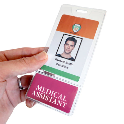 Medicalassistant BadgeBottom® Badge Holder - Vertical ID Badge Sleeve with Role Identifier (Hot Pink)