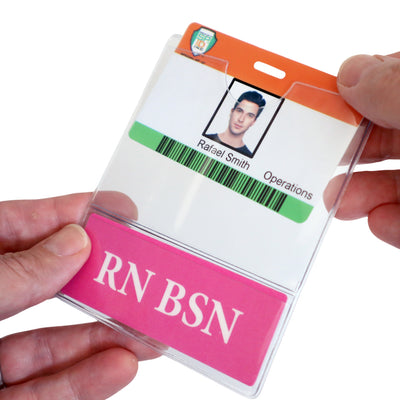 RN BSN BadgeBottom® Badge Holder - Horizontal ID Badge Sleeve with Role Identifier (Hot Pink)