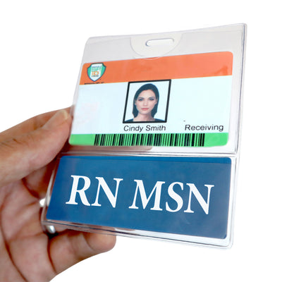 RN MSN BadgeBottom® Badge Holder - Horizontal ID Badge Sleeve with Role Identifier (Blue)