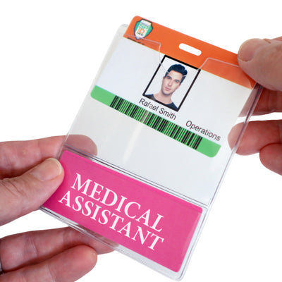 Medicalassistant BadgeBottom® Badge Holder - Horizontal ID Badge Sleeve with Role Identifier (Hot Pink)