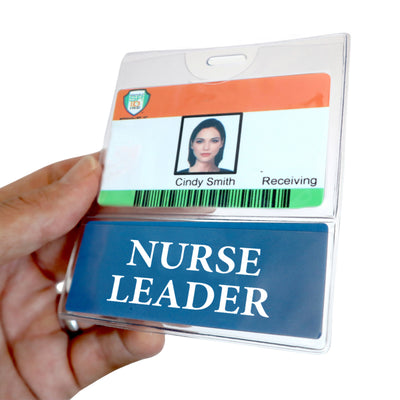 Nurseleader BadgeBottom® Badge Holder - Horizontal ID Badge Sleeve with Role Identifier (Blue)