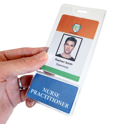 Nursepractitioner BadgeBottom® Badge Holder - Vertical ID Badge Sleeve with Role Identifier (Blue)