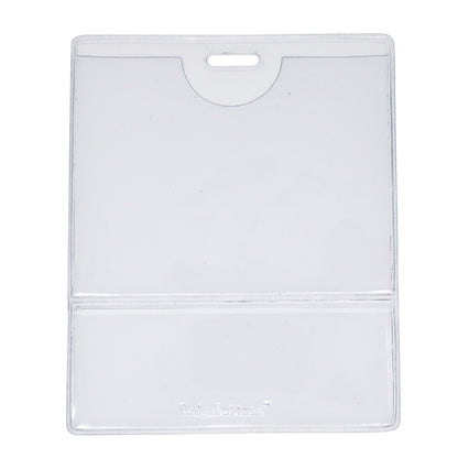 A clear plastic badge holder with a slot at the top for attaching to a lanyard or clip, this Premium Vinyl Horizontal BadgeBottom with Slot - Holder Only is perfect for ID Badge Display in any professional setting.