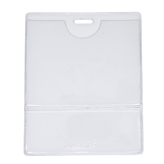 A clear plastic badge holder with a slot at the top for attaching to a lanyard or clip, this Premium Vinyl Horizontal BadgeBottom with Slot - Holder Only is perfect for ID Badge Display in any professional setting.