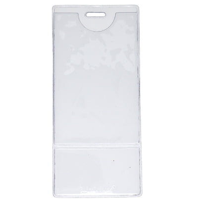 Premium Vinyl Vertical BadgeBottom with Slot Hole Attachment - Two Pocket Holder. The holder features a large transparent top pocket to display an ID or card, and a bottom shorter pocket for a role "title" insert, making it perfect for professionals needing a reliable and clear ID badge and badge bottom in one holder.