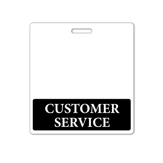 The Oversized CUSTOMER SERVICE Badge Buddy is a horizontal XL badge backer for customer service representatives, featuring bold "CUSTOMER SERVICE" identification -perfect for storefronts and retail, needing clear, professional ID display.