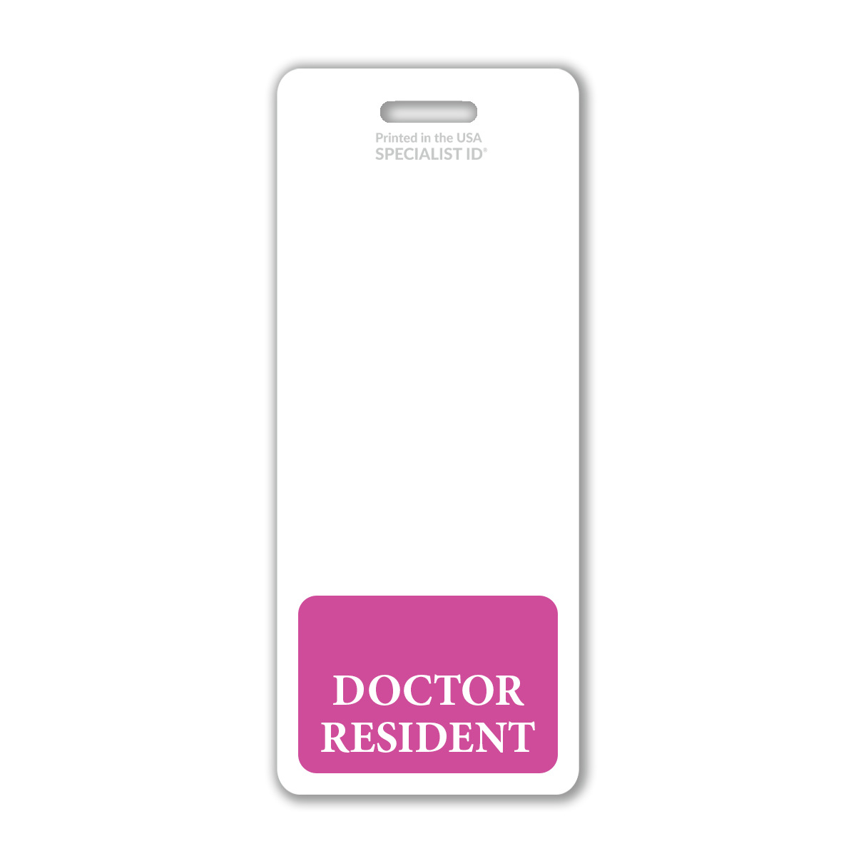 The Extra Large Doctor Resident Badge Buddy, featuring a vertical hospital ID design with "DOCTOR RESIDENT" in pink, is perfect for medical environments and provides essential healthcare identification.