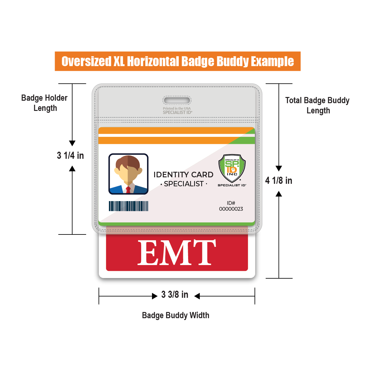 Oversized EMT Badge Buddy - XL Badge Backer for EMTs - Horizontal Hospital ID Badge Buddies
