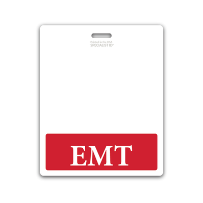 EMT Emergency Medical Technician XL Badge Buddy - Oversized Horizontal Hospital ID Role Identifier (Red Border)