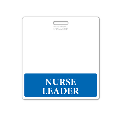 The Extra Large NURSE LEADER Badge Buddy, designed as a horizontal badge backer for nurse leaders, features "NURSE LEADER" in crisp white text on a calming blue background, perfectly encapsulating the essence of leadership in healthcare settings.