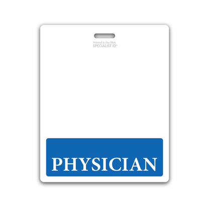 Extra Large and Long PHYSICIAN Badge Buddy with Blue Border - Double Side Print