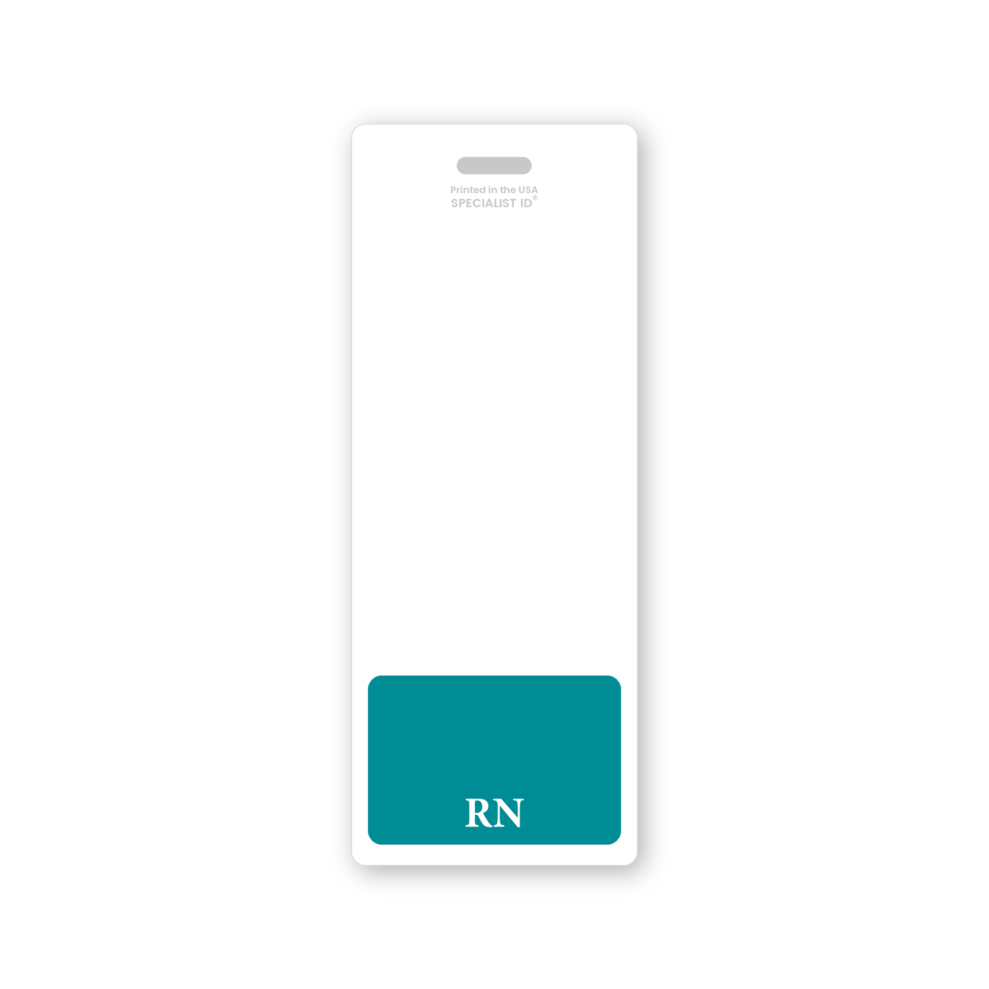 The RN Registered Nurse XL Badge Buddy is an oversized vertical hospital ID role identifier in white with a teal box at the bottom showing “RN” in white text—perfect for any registered nurse badge.