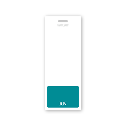 The RN Registered Nurse XL Badge Buddy is an oversized vertical hospital ID role identifier in white with a teal box at the bottom showing “RN” in white text—perfect for any registered nurse badge.