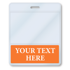 A Custom Printed BadgeBottoms® Horizontal (Badge Holder & Badge Buddy IN ONE) with an orange section at the bottom displaying the customizable title "YOUR TEXT HERE" in white letters.