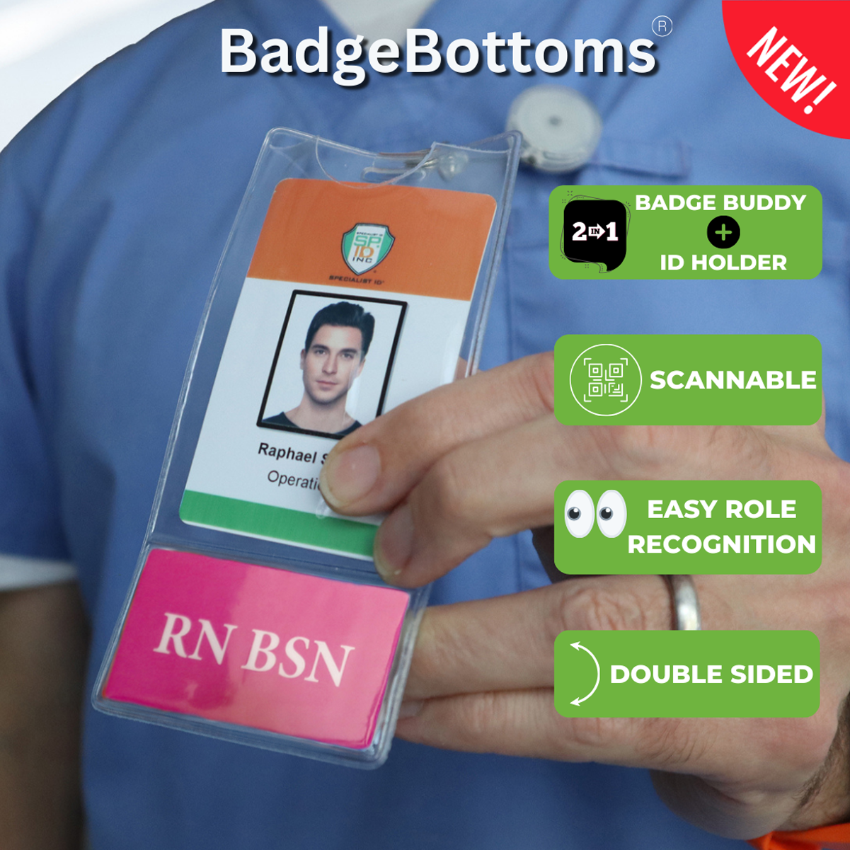 RN BDM Badge Holder and RN BSN Role Card Display All in One Clear Vinyl Sleeve
