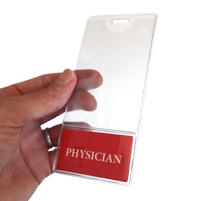 Physician BadgeBottom® Badge Holder - Vertical ID Badge Sleeve with Role Identifier (Red)