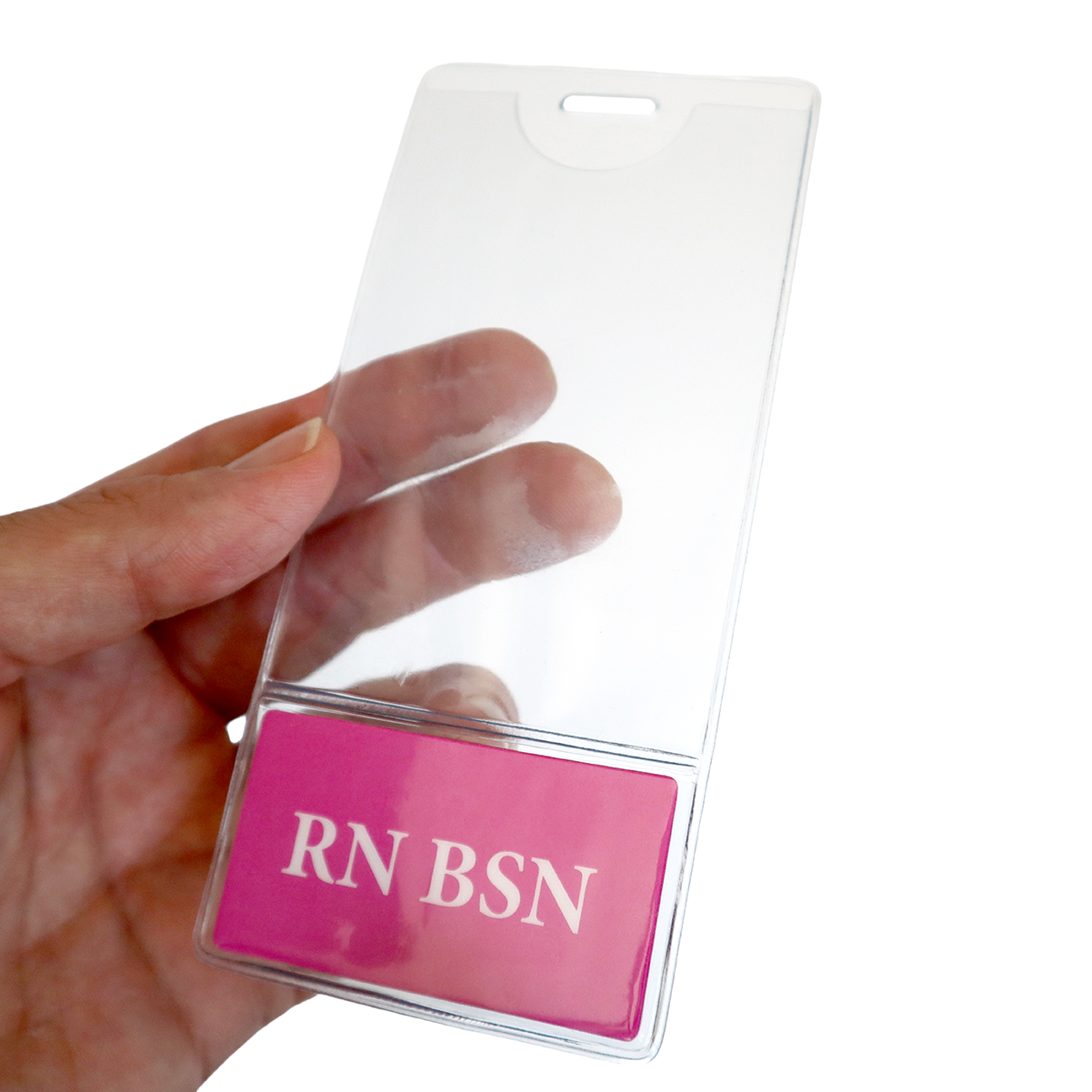 RN BSN BadgeBottoms 2 in 1 Badge Buddy and ID Badge Holder - Vinyl Sleeve for ID Card and Badge Bottom for Role Tag - Double Sided Print (hot pink)