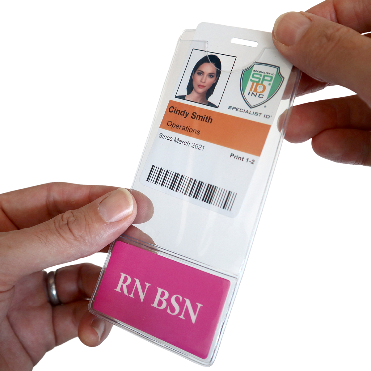 RN BSN BadgeBottom Badge Holder & Badge Buddy IN ONE!! - Vertical ID Badge Sleeve with Bottom Role Tag for Registered Nurses