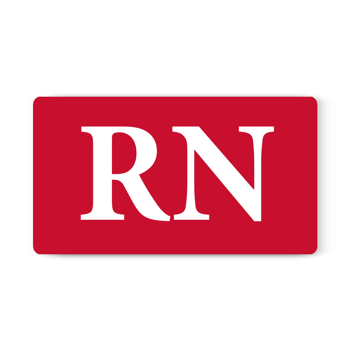 Red rectangular icon with the white letters "RN" in the center, perfect for a medical workplace. Customize further with Vertical Custom BadgeBottoms Insert Only (Holder Not Included) - Add Your Unique Title for a personalized touch.