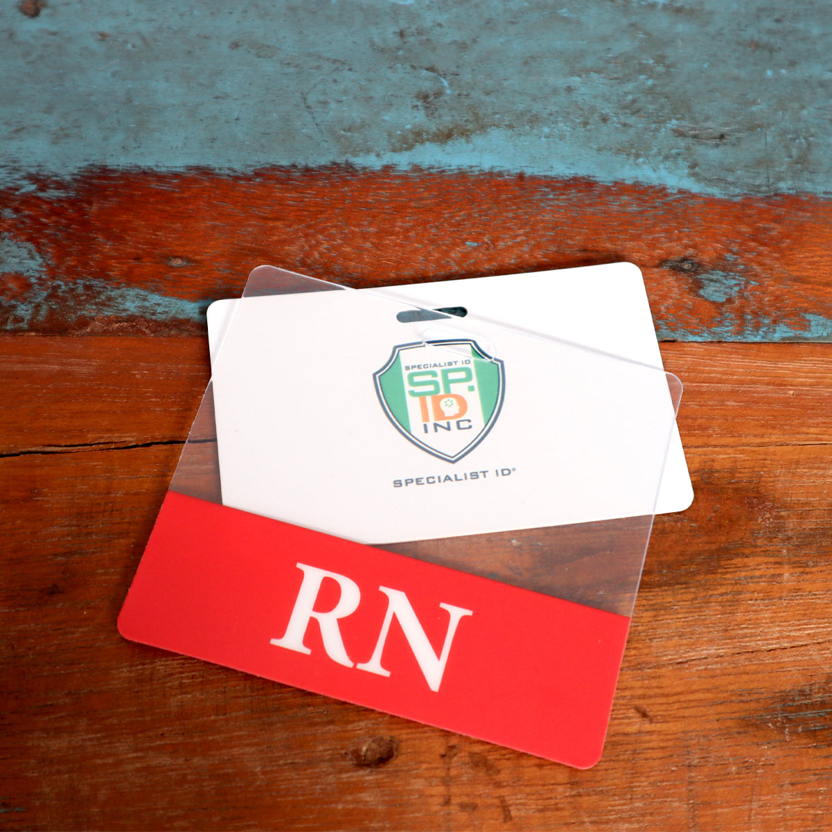 Clear RN Badge Buddy - Horizontal ID Badge Backer for Nurses - Double Sided Print