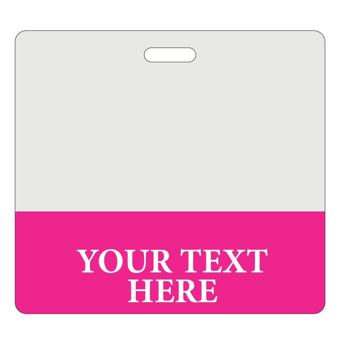 horizontal clear badge buddy ready for your title to be added (hot pink border)