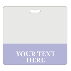 A white and light purple Custom Printed Clear Badge Buddies Horizontal (Standard Size) - Customize with Title and Color name badge with space for custom text, featuring a horizontal slit at the top for attachment. The text area is in the light purple section. Perfect for creating custom badge buddies from Specialist ID.