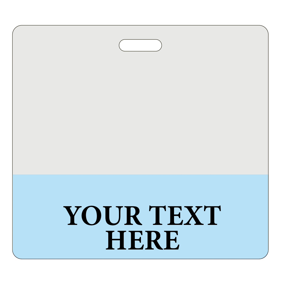 horizontal clear badge buddy ready for your title to be added (baby blue border)