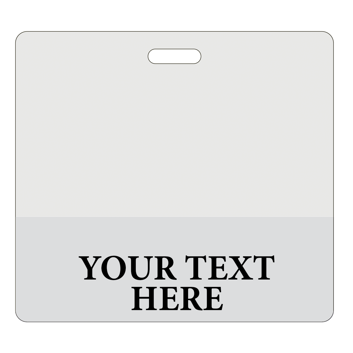 horizontal clear badge buddy ready for your title to be added (light gray border)