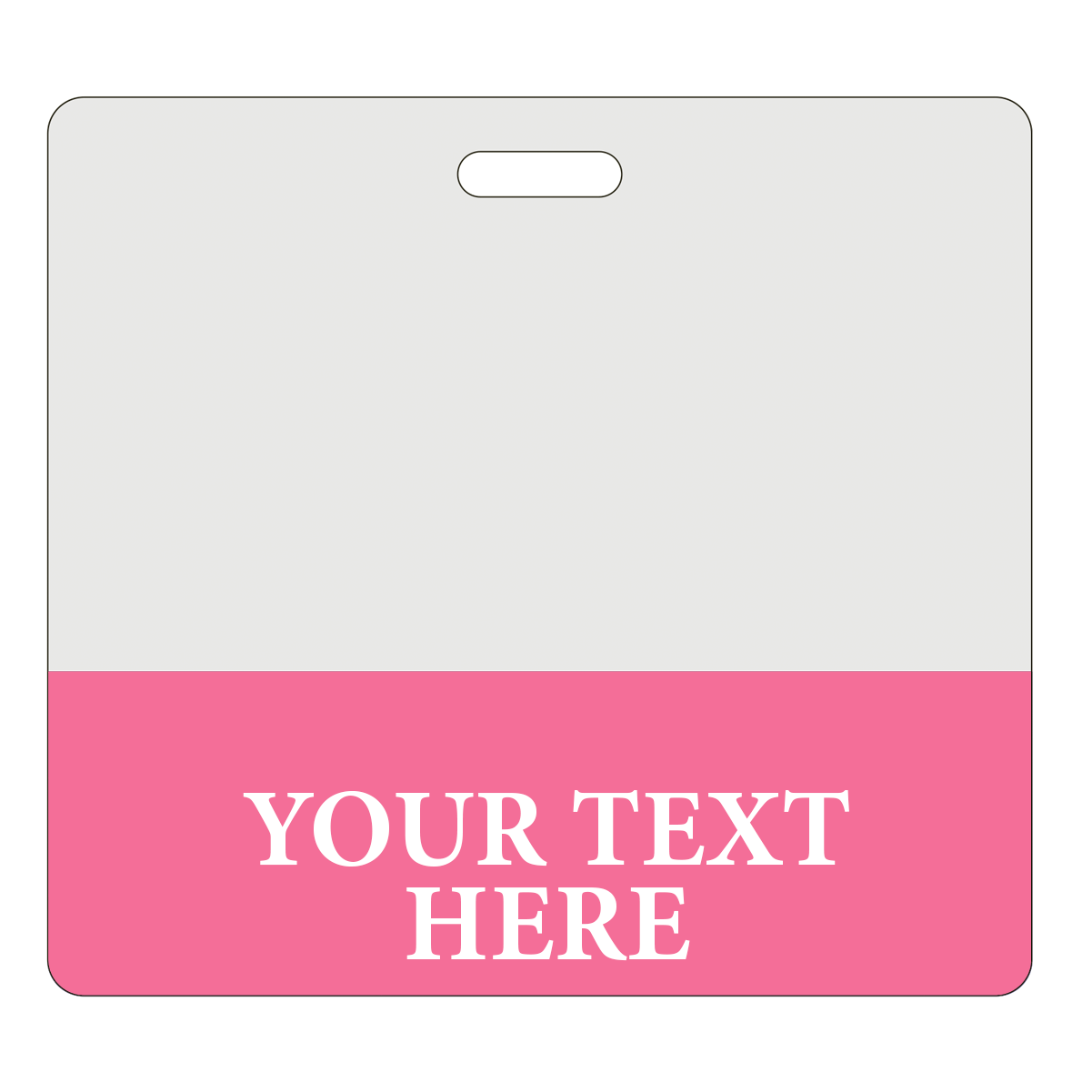 horizontal clear badge buddy ready for your title to be added (pink border)
