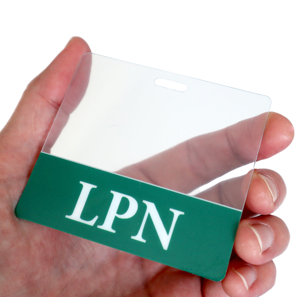 Clear Horizontal LPN Badge Buddy with Green Border - Double Sided Print ID Badge Backer for Licensed Practical Nurses