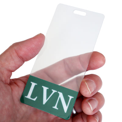 Clear LVN Badge Buddy Vertical with Green Border for Licensed Vocational Nurses