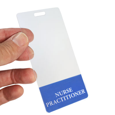 Clear NURSE PRACTITIONER Badge Buddy Vertical with Blue Border for Nurses
