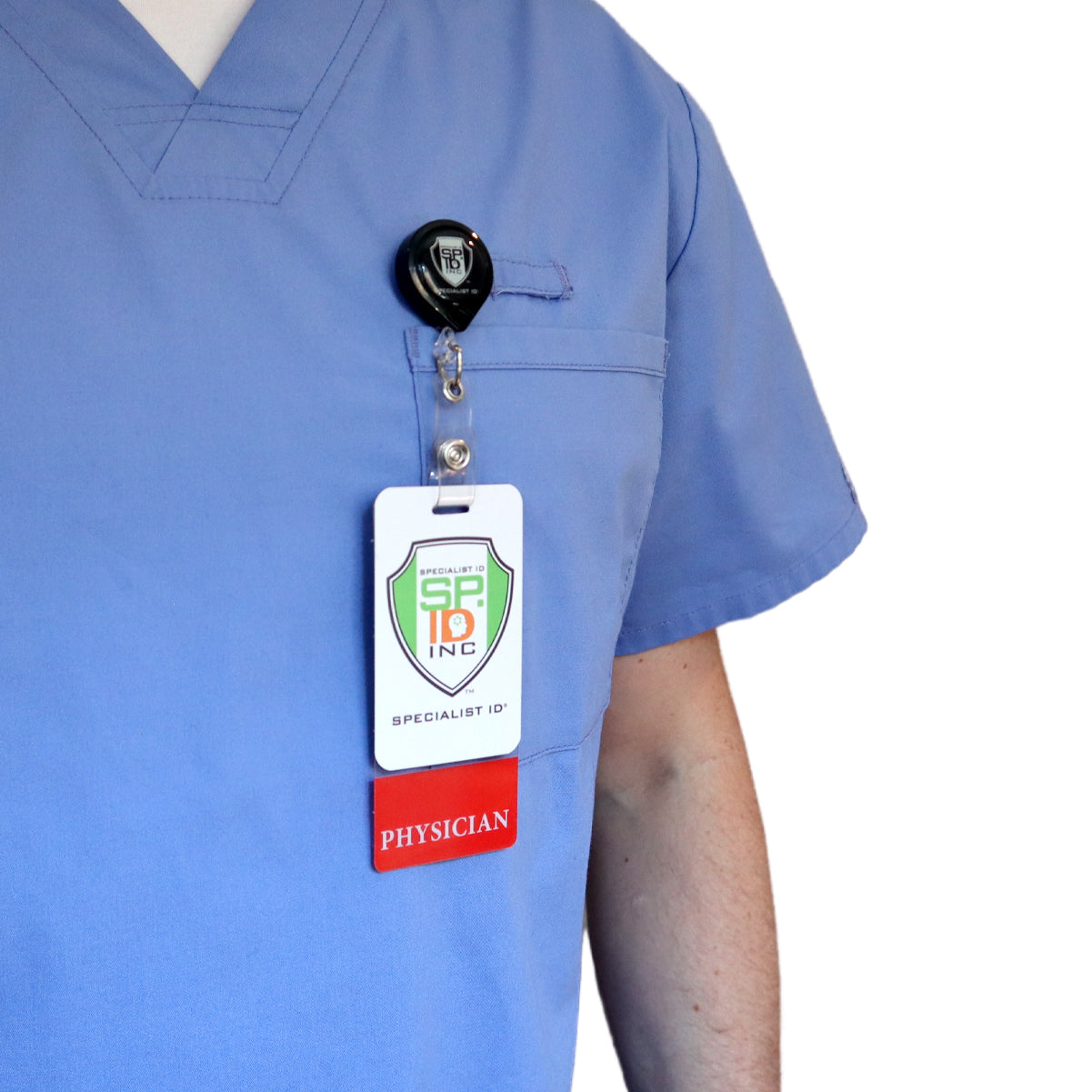 Clear PHYSICIAN Badge Buddy Vertical with Red Border for Physicians