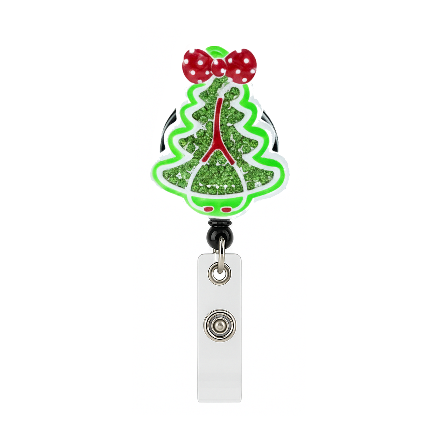 Add holiday cheer with the Christmas Tree Holiday Badge Reel—a cute glitter ID holder topped with a red bow and clear plastic clip, perfect for nurses, staff, and professionals.