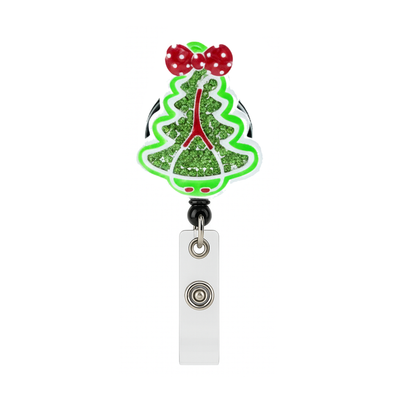 Christmas Tree Holiday Badge Reel – Cute Glitter ID Holder for Nurses, Staff & Professionals