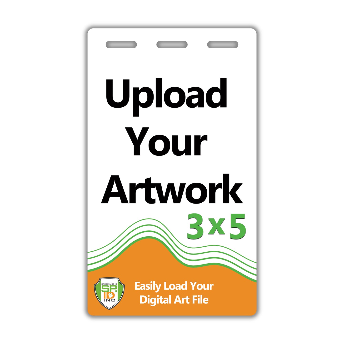 3x5 blank event badge card for uploading artwork with text and a logo - 3 top slot holes included for lanyard, neck chain