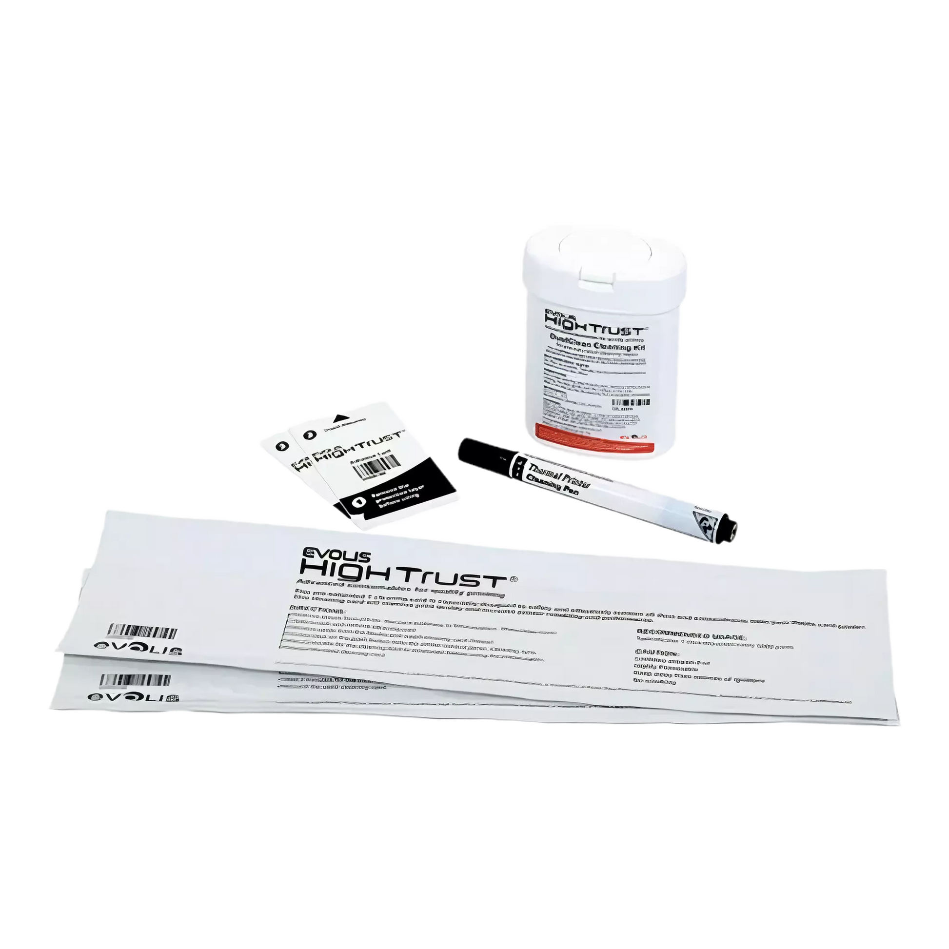 The Evolis Badgy Cleaning Kit comes in a sleek white container and includes a cleaning pen, wipes, and swabs, ideal for maintaining your ID card printer. Sold by Specialist ID.